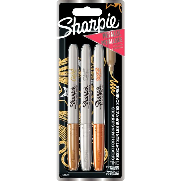 Marqueur Permanent Sharpie Pointe Conique Fine Couleurs Metalliques Assorties Or/Argent/Bronze Blister 3 — Écrire et corriger
