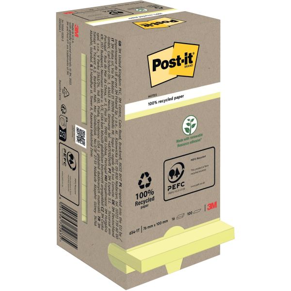 Tour distributrice de 16 blocs de 100 feuilles post-it recyclées 76 x 76 mm coloris jaune — Notes adhésives & distributeurs