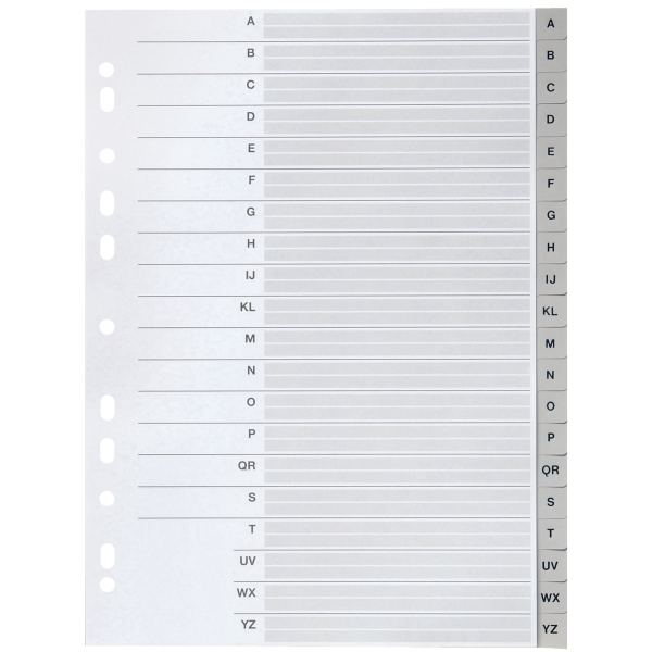 Jeu de 20 intercalaires alphabétiques en polypropylène gris,, N.C — Classement