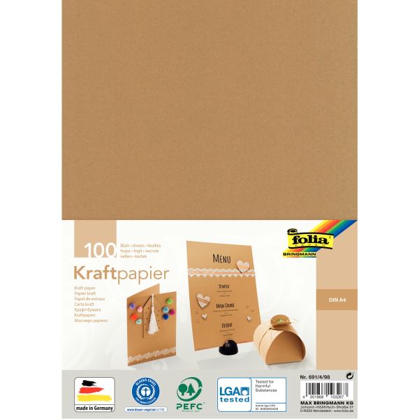 folia Papier kraft, 120 g/m2, A4, 100 feuilles — Papiers pour bricolage