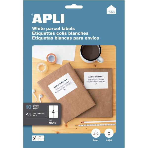 Pochette de 40 étiquettes coins droits multi-usages blanc 10, N.C — COURRIER ET EXPEDITION