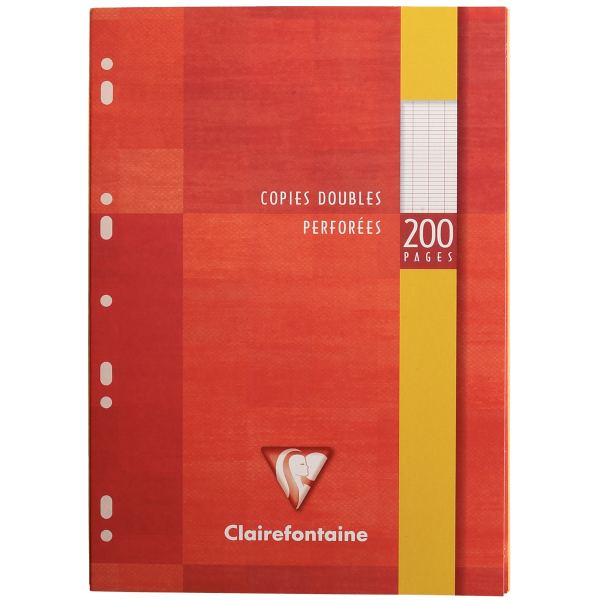Etui de 50 copies doubles perforées, format A4, seyès, papier 90g, blanc, Clairefontaine — Copies doubles