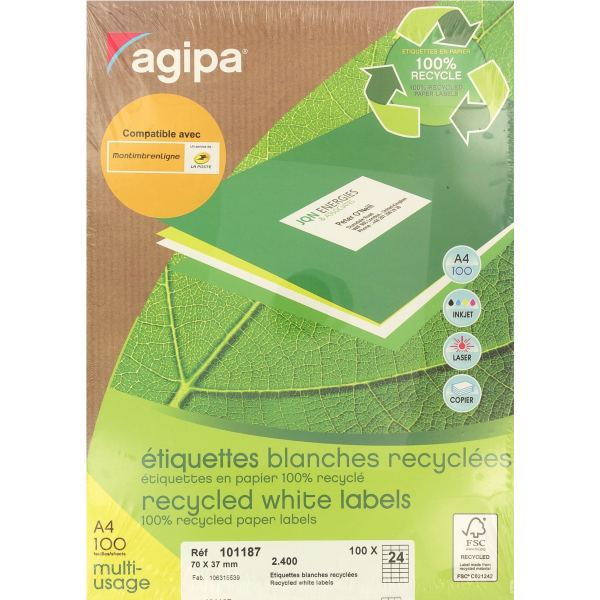 agipa Etiquette multi-usage, recyclé, 70 x 37 mm, blanc — Etiquettes multi-usage