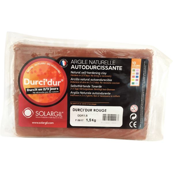 Pain de 1,5 kg argile naturelle à modeler durci dur coloris rouge — Non classé