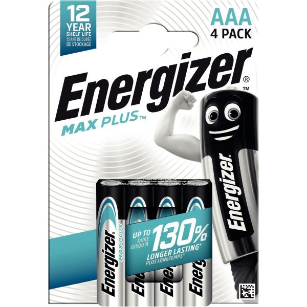 Blister de 4 piles 1.5V Max Plus AAA / LR03, N.C — BUREAUTIQUE