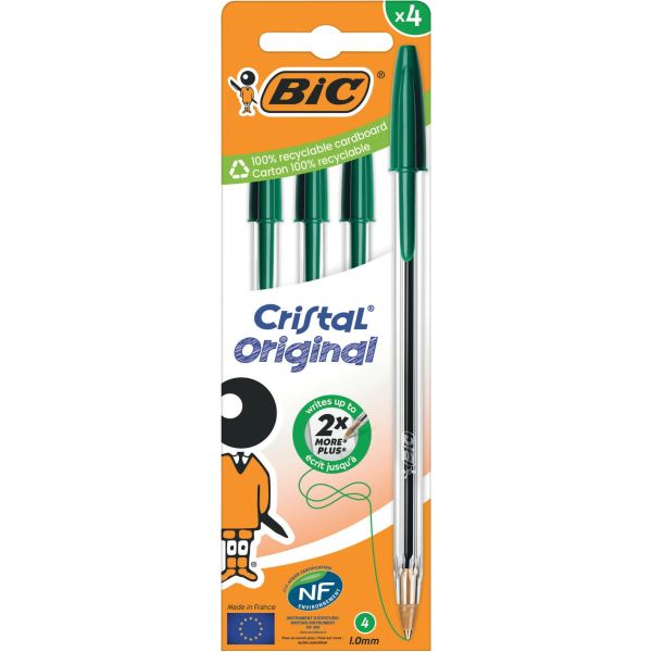 Blister de 4 stylos bille Cristal pointe moyenne verts — Écrire et corriger