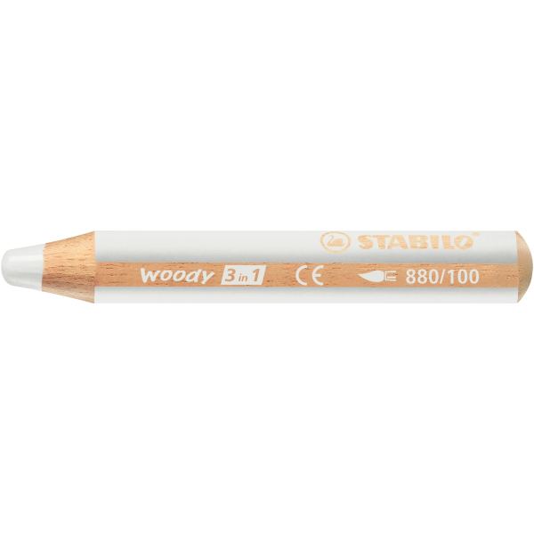 STABILO Crayon multi-talents woody 3 en 1, rond, blanc — Crayons à la cire & craies gel