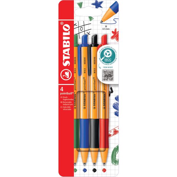 Pochette de 4 stylos bille Pointball assortis, N.C — Écrire et corriger