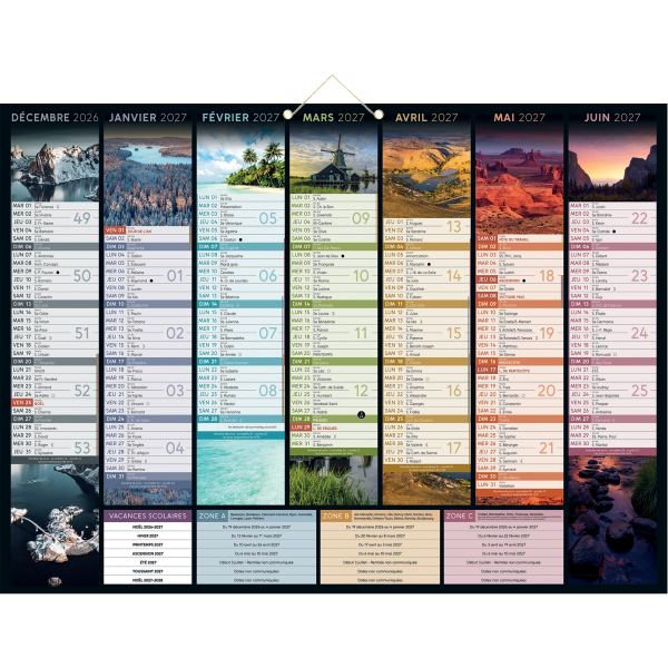 Calendrier semestriel 7 mois par face Bancolor 40,5x55 cm, N.C — CAHIERS ET DERIVES DE PAPIER