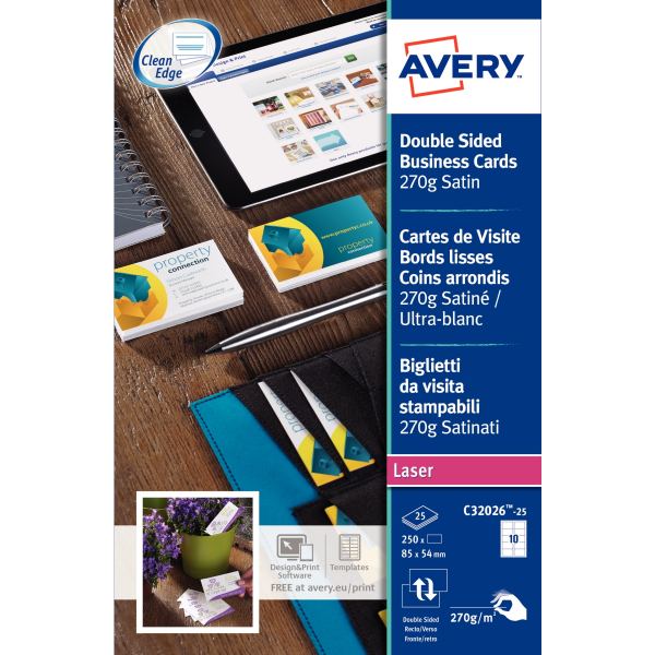 AVERY Cartes de visite Quick&Clean, 270 g/m2, satin blanc — Cartes de visite