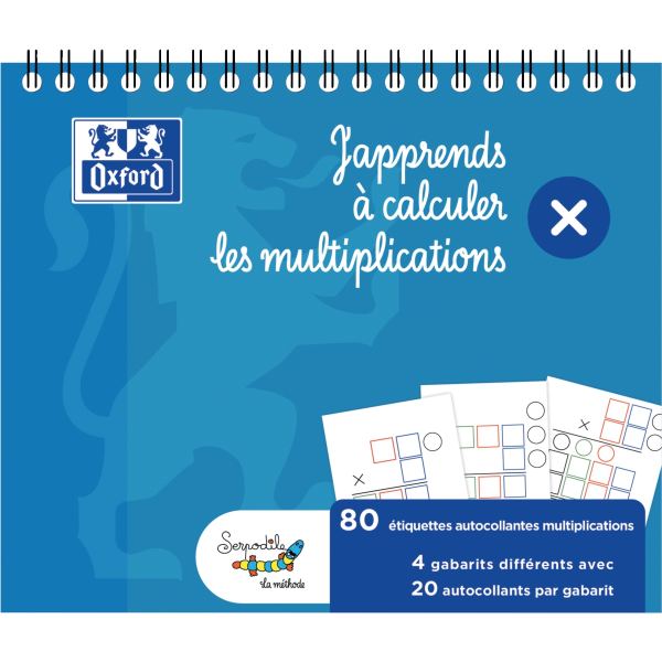 Bloc de gabarits de multiplications, 80 étiquettes, Oxford — CAHIERS ET DERIVES DE PAPIER