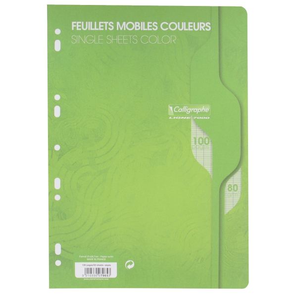 Sachet de 50 feuillets mobiles, format A4, seyès, papier 80g, Calligraphe — Classement