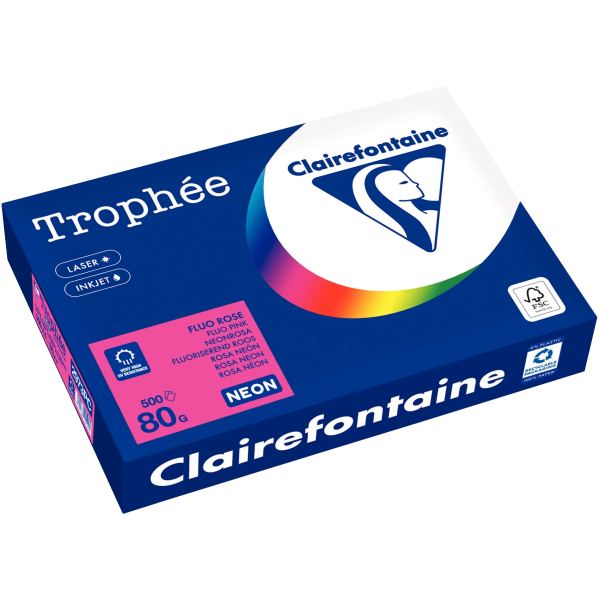 Ramette de 500 feuilles format A4 80g rose fluo CLAIREFONTAI, TROPHEE — Papiers