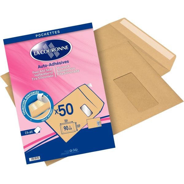 Paquet de 50 pochettes kraft 229x324 mm 90g bande siliconée f, N.C — COURRIER ET EXPEDITION