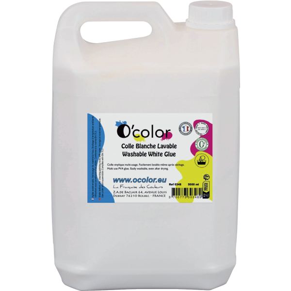 Bidon de colle 5L blanche vinylique, O'COLOR — Petit matériel bureau et école
