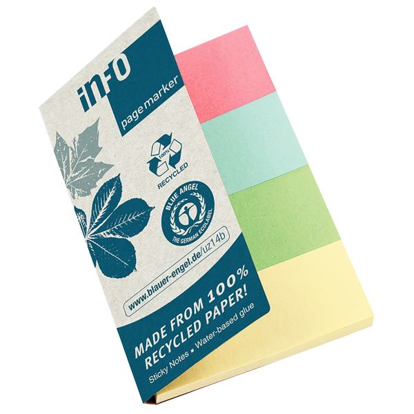 Etui de 4 distributeurs de 40 marque-pages en papier recyclés couleurs assorties, N.C — CAHIERS ET DERIVES DE PAPIER