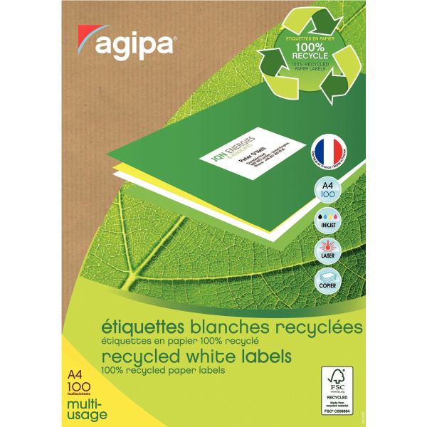 agipa Etiquette multi-usage, recyclé, 105 x 148,5 mm, blanc — Etiquettes multi-usage