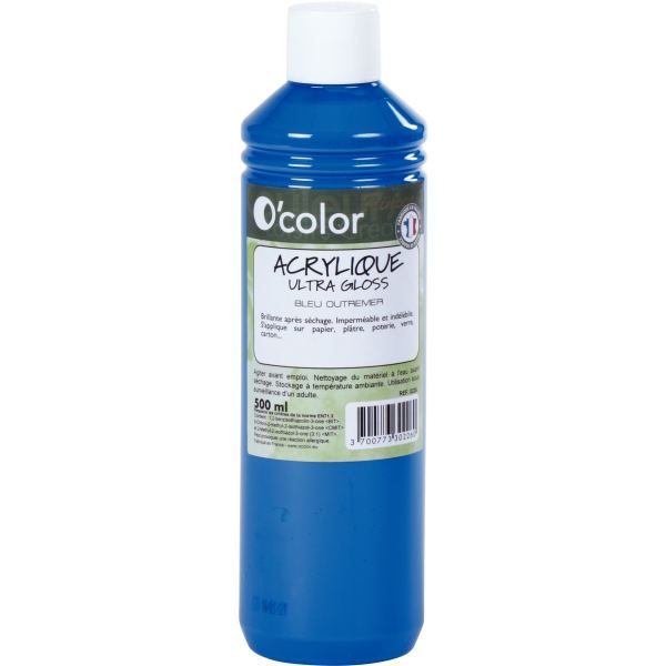 Flacon 500 ml de peinture acrylique O'COLOR, bleu outremer — DESSIN SCOLAIRE ET PROFESSIONNEL