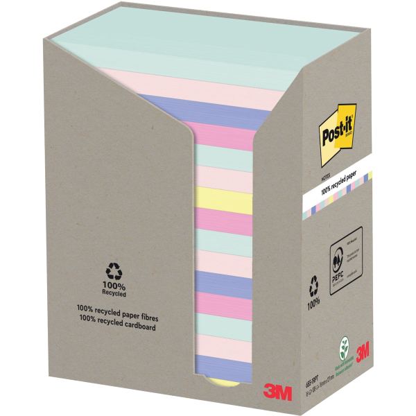 Tour distributrice de 16 blocs de 100 feuilles post-it recyclées 76 x 127 mm collection nature — Notes adhésives &…