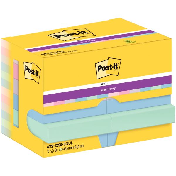Paquet de 12 bloc notes super sticky post-it 90 feuilles 47.6 x 47.6 mm collection soulful — Notes adhésives & distributeurs