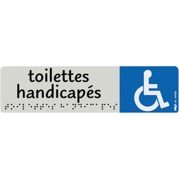 Plaque aluminium de signalisation avec texte en braille "Toilettes Handicapés" format 170 x 45 mm, N.C — Petit matériel…