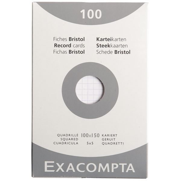 Etui de 100 fiches bristol non perforées carte forte 205 g blanc quadrillé 5x5 format 10x15 cm, EXACOMPTA — Fiches bristol…