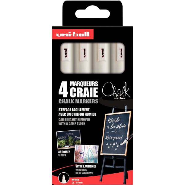 uni-ball Marqueur craie Chalk marker PWE 5M/4 PF, étui de 4 — Craies de couleur & accessoires