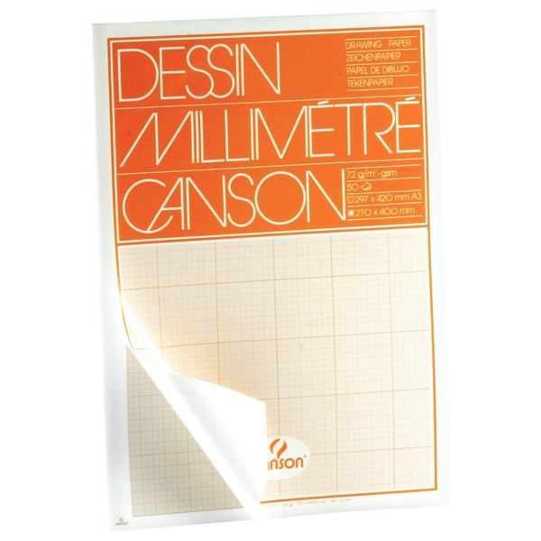 CANSON Bloc de papier millimétré, A3, 90 g/m2, bistre — Papiers technique