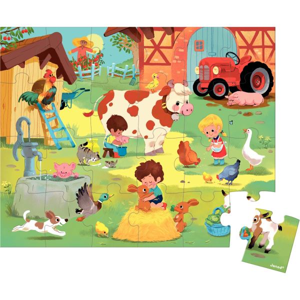 Puzzle 24 pièces une journée à la ferme, JANOD — JEUX