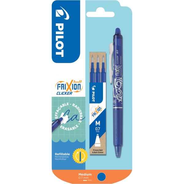 Blister de 1 roller Frixion Clicker bleu et 3 recharges bleu — Écrire et corriger