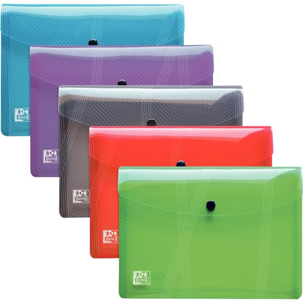 Paquet de 5 enveloppes à pression en polypropylène HAWAÏ pour format A4, coloris assortis, OXFORD HAWAI — Classement
