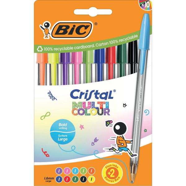 BIC Stylo à bille Cristal Large Multicolor, sachet de 10 — Stylos à bille & accessoires
