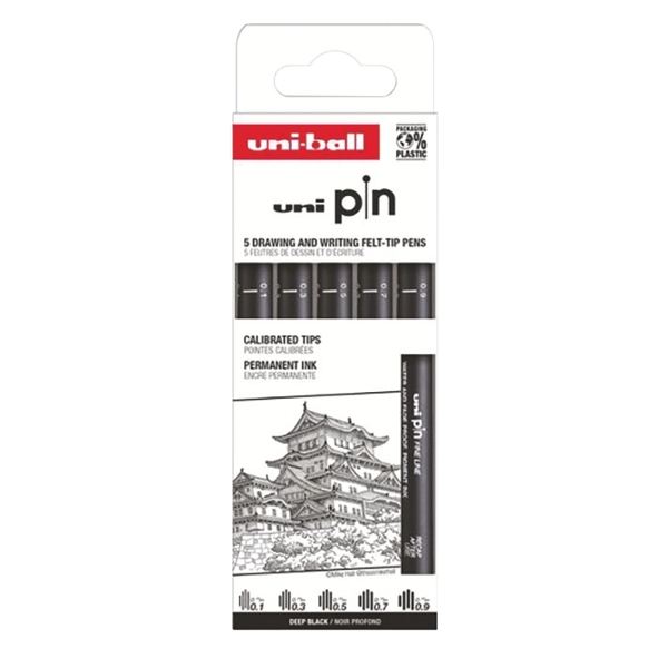 uni-ball Feutre technique PIN ASP 008, set de 5 — Stylos feutre