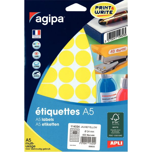 agipa Pastille de couleur, diamètre: 24 mm, rond, jaune — Marquages & identifications