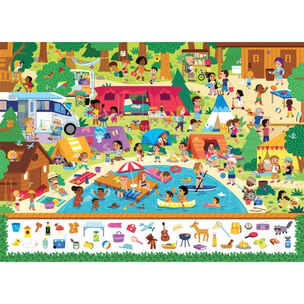 Puzzle cherche et trouve 100 pièces, au camping, N.C — JEUX