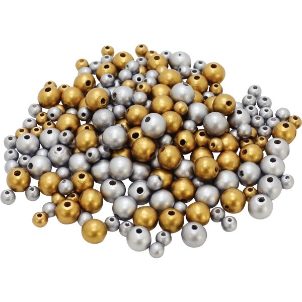 Seau de 600 perles en bois coloris Or et argent, N.C — TRAVAUX MANUELS