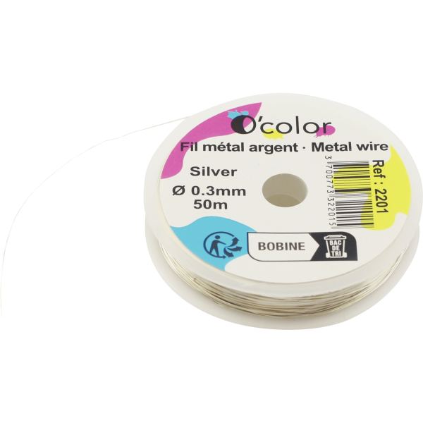 Bobine 50 m de fil argenté. diamètre 0,3 mm, N.C — TRAVAUX MANUELS