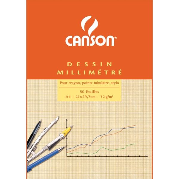 CANSON Bloc de papier millimétré, A4, 90 g/m2, bistre — Papiers technique