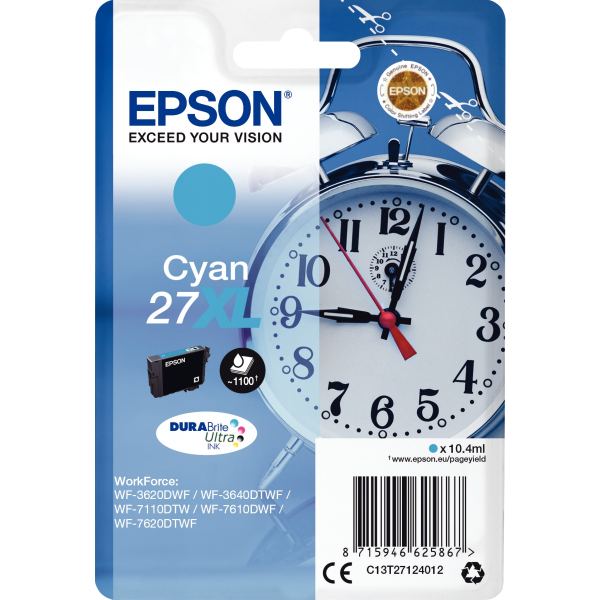 EPSON 1LB 27XL ink cartridge cyan high capacity 10.4ml 1.100 pages 1-pack blister without alarm - DURABrite ultra ink —…
