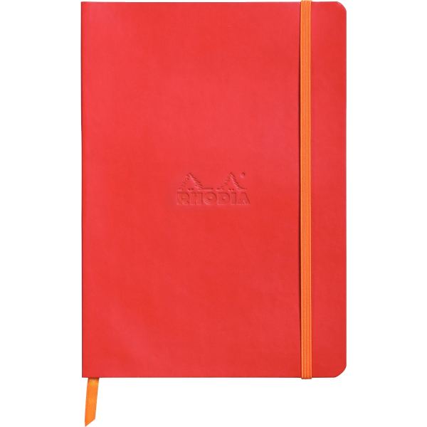 Carnet 160 pages RHODIARAMA format A5, dot (pointillés), couverture simili cuir, rouge coquelicot — CAHIERS ET DERIVES DE…
