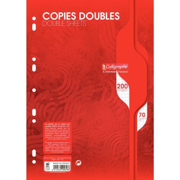 Sachet de 50 copies doubles perforées, format A4, quadrillé 5x5, papier 70g, blanc, Calligraphe — Classement
