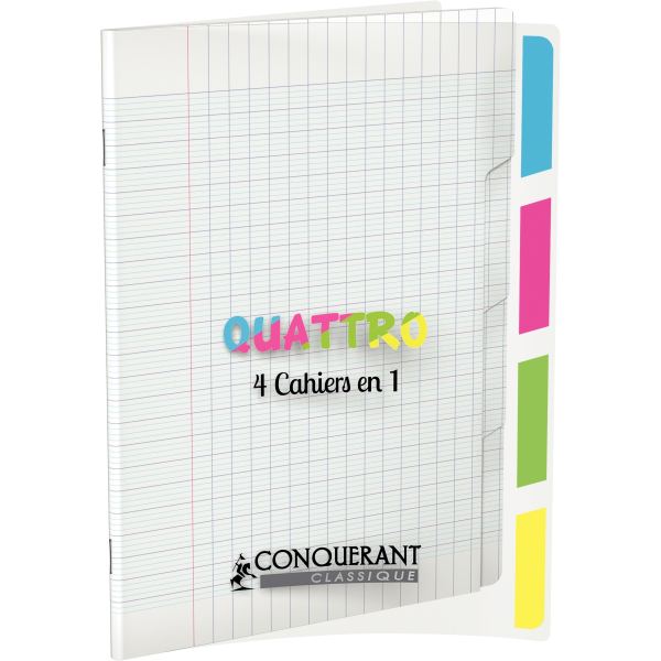 Piqûre 140 pages 4 index CONQUERANT, 17x22 cm, seyès, couv PP incolore — Non classé