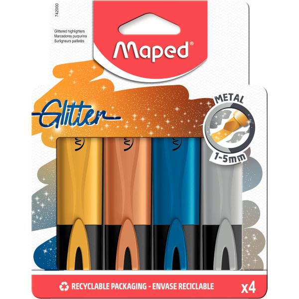 Maped Surligneur GLITTER METAL, étui de 4 — Surligneurs