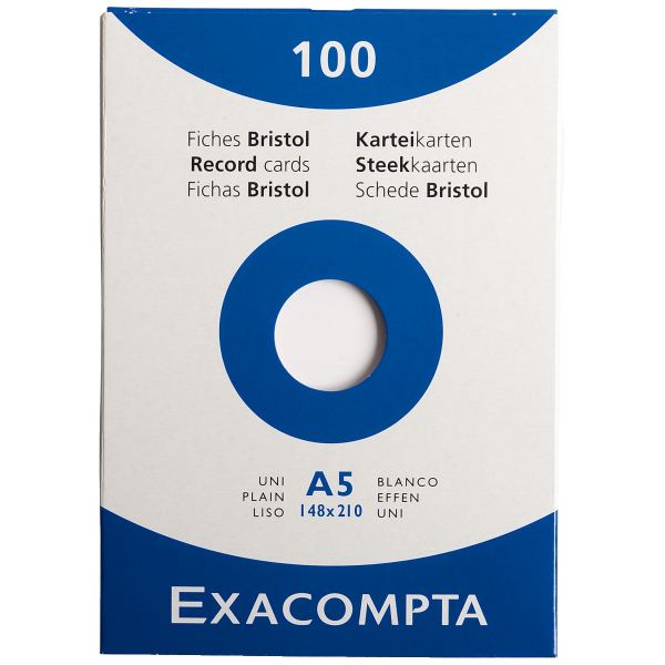 Boîte de 100 fiches bristol non perforées carte forte 205 g uni blanc format 14,8 x 21 cm, EXACOMPTA — Fiches bristol &…
