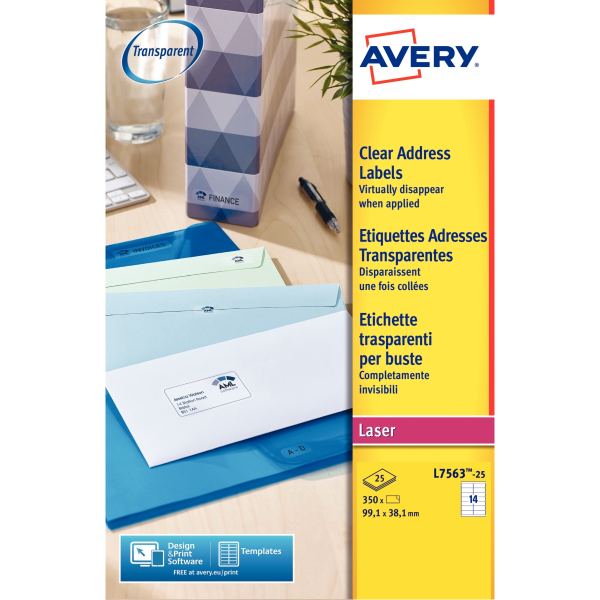 AVERY Etiquette d'adresse, 99,1 x 38,1 mm, transparent — Etiquettes d'expéditions