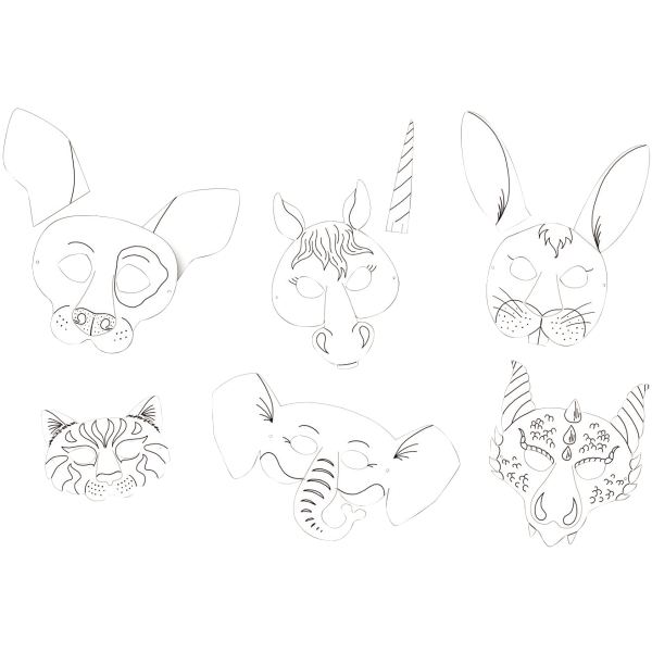 folia Masques pour enfants, en carton, 6 motifs assortis — Articles en papier, à décorer