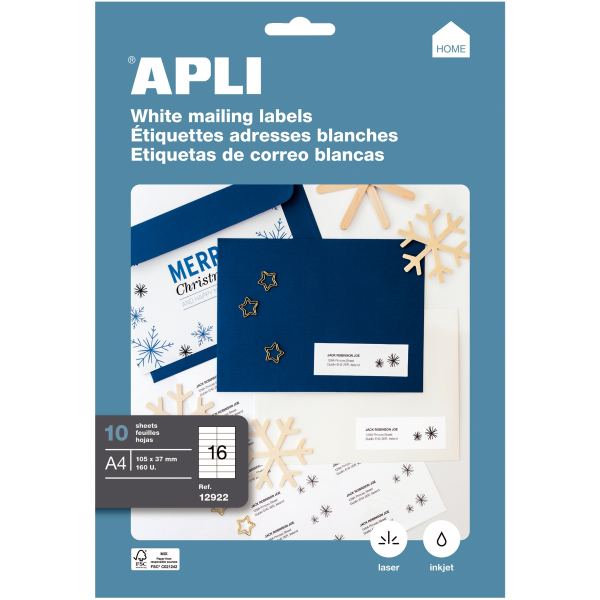 Pochette de 160 étiquettes coins droits multi-usages blanc 1, N.C — COURRIER ET EXPEDITION
