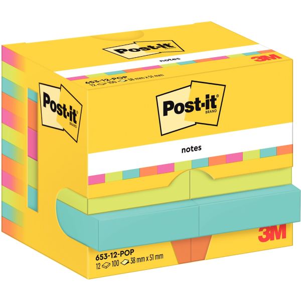Paquet de 12 blocs notes de 100 feuilles adhesives Post-it 38 x 51 mm collection Poptimistic — Notes adhésives &…