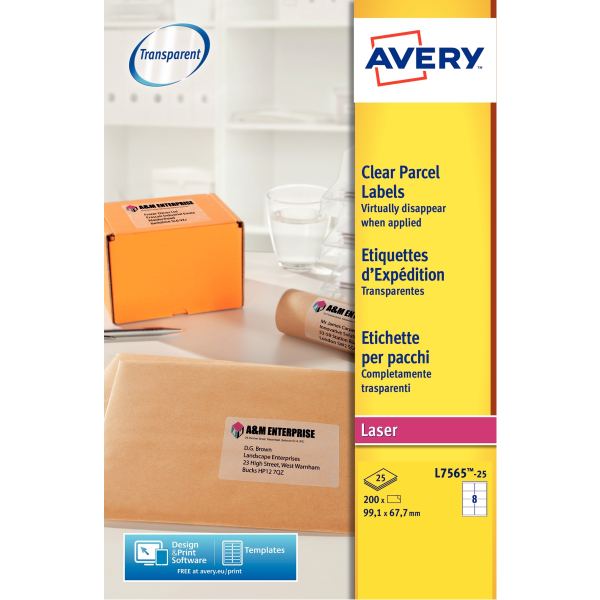 AVERY Etiquette d'expédition, transparent, 99,1 x 67,7 mm — Etiquettes d'expéditions