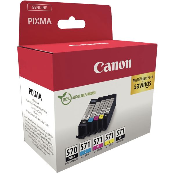 Canon 570 / 571 lot 5 cartouches encre 2 noir, cyan, magenta, jaune authentique PGI570BK / CLI571CMJ — Consommables…